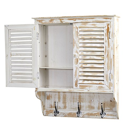 Nearly Natural 32 in. White Washed Hooks Wall Cabinet, 8x27x32