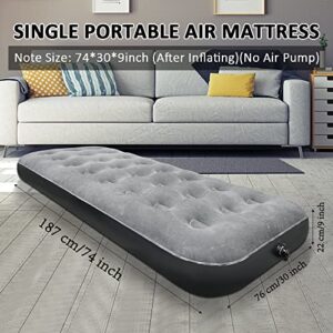 Camping Air Mattress Air Bed with Inflatable U-Shaped Pillow Single Air Mattress Blow Up Bed Thicken Air Mattresses Sleeping Pad for Camping Tent Car Travel Home Office ( Grey)