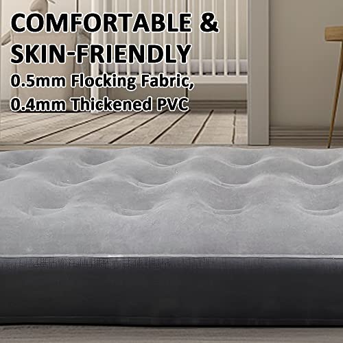 Camping Air Mattress Air Bed with Inflatable U-Shaped Pillow Single Air Mattress Blow Up Bed Thicken Air Mattresses Sleeping Pad for Camping Tent Car Travel Home Office ( Grey)