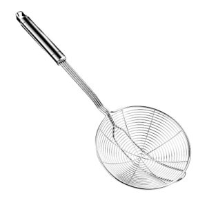 aettechgd steel spider strainer skimmer ladle, strainer spider skimmers for kitchen cooking and frying, premium strainer spoon diameter: 5.4inch, total length: 15.4inch