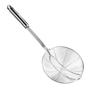 Aettechgd Steel Spider Strainer Skimmer Ladle, Strainer Spider Skimmers for Kitchen Cooking and Frying, Premium Strainer Spoon Diameter: 5.4Inch, Total Length: 15.4Inch