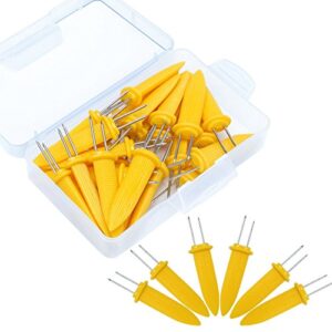 elcoho 25 pack 3.35 inch large corn holders stainless steel corn on the cob skewers holders with storage box