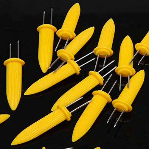 Elcoho 25 Pack 3.35 Inch Large Corn Holders Stainless Steel Corn on the Cob Skewers Holders with Storage Box