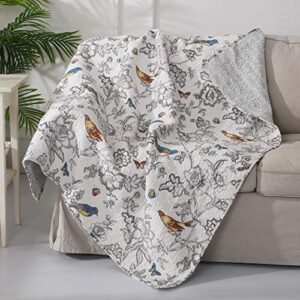 levtex home - mockingbird - quilted throw - 50x60in. - grey toile with birds and butterflies - reversible pattern - cotton