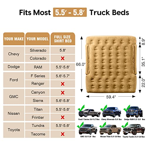 WASAGUN Truck Bed Air Mattress Fit 5.5 ft - 5.8 ft Full Size Short Pickup Truck Beds Inflatable Mattress with Pump & Removable Side Mattress for Outdoor, Camping