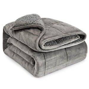 lofus sherpa fleece weighted blanket 20 lbs heavy blanket with soft plush flannel reversible full-size super soft extra warm cozy fluffy blanket 60 x 80 inches for adult bed couch, grey