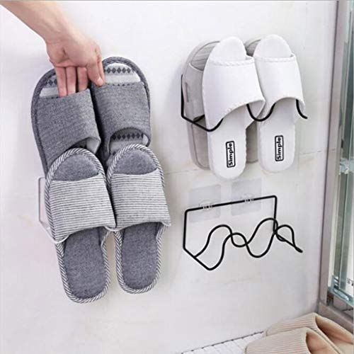 ANMMBER Double-Layer Shoes Holder Wall Mount Slipper Hanging Shelf Organizer Living Room (Color : E)