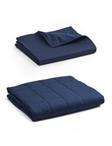 ynm weighted blanket with cotton duvet bundle | 60''x80'' 15lbs, suit for one person(~140lb) use on queen/king bed | navy