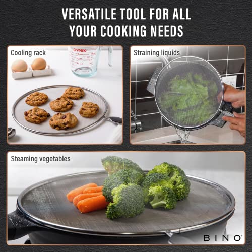 BINO 2-Piece Stainless Steel Splatter Screen with Handle Set - Black | Oil & Grease Skillet Guards | Bacon Screen Splash Protector | Frying Screen | Mesh Splatter Screen | Kitchen Cookware Essentials