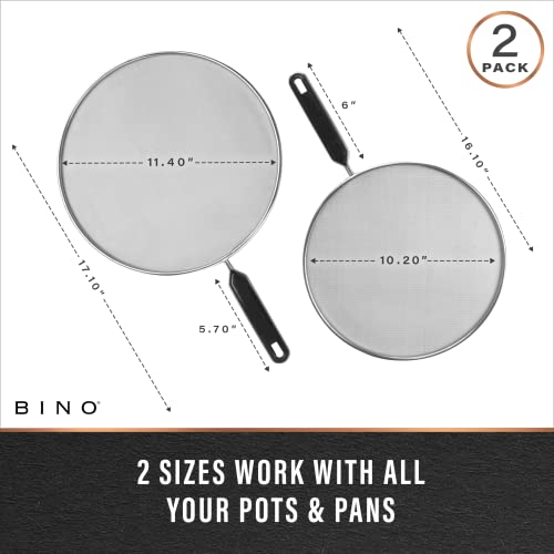 BINO 2-Piece Stainless Steel Splatter Screen with Handle Set - Black | Oil & Grease Skillet Guards | Bacon Screen Splash Protector | Frying Screen | Mesh Splatter Screen | Kitchen Cookware Essentials