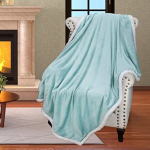 Catalonia Teal Fluffy Sherpa Throw Blanket, Super Soft Mink Plush Couch Blanket, TV Bed Fuzzy Blanket, Comfy Warm Heavy Throws, Comfort Gift for Her, 50x60 inches