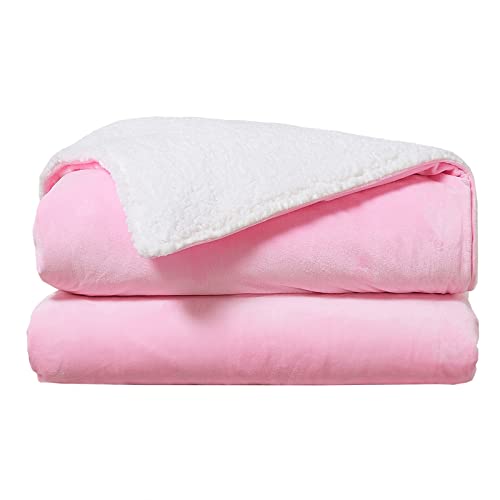 Satwip Weighted Blanket 12 Pounds for Adults - 2 PCS Weighted Throws with Washable Duvet Cover, Dual Comfort with Fuzzy Warm Flannel and Soft Cozy Sherpa, 48 x 72 Inches, Pink White