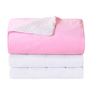 Satwip Weighted Blanket 12 Pounds for Adults - 2 PCS Weighted Throws with Washable Duvet Cover, Dual Comfort with Fuzzy Warm Flannel and Soft Cozy Sherpa, 48 x 72 Inches, Pink White