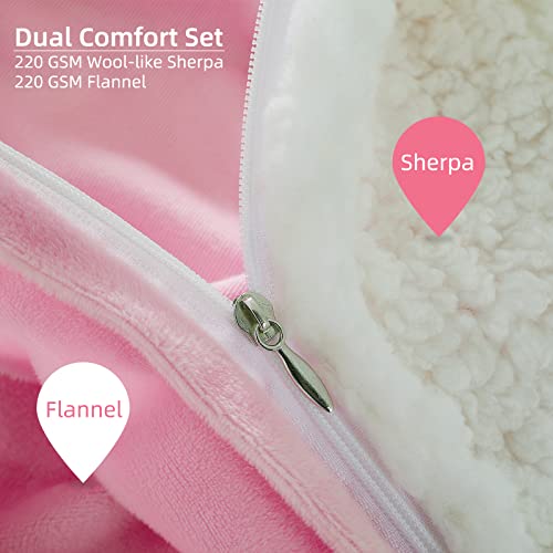 Satwip Weighted Blanket 12 Pounds for Adults - 2 PCS Weighted Throws with Washable Duvet Cover, Dual Comfort with Fuzzy Warm Flannel and Soft Cozy Sherpa, 48 x 72 Inches, Pink White