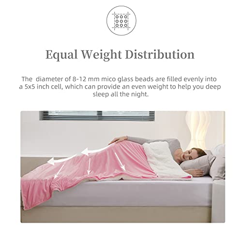 Satwip Weighted Blanket 12 Pounds for Adults - 2 PCS Weighted Throws with Washable Duvet Cover, Dual Comfort with Fuzzy Warm Flannel and Soft Cozy Sherpa, 48 x 72 Inches, Pink White