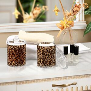 Kigai Leopard Animal Print Qtip Dispenser Apothecary Jars Bathroom, 2 Pack of 14 oz - Qtip Holder Storage Canister Clear Plastic Acrylic Jar for Cotton Ball, Cotton Swab, Cotton Round Pads, Floss