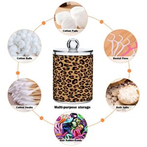 Kigai Leopard Animal Print Qtip Dispenser Apothecary Jars Bathroom, 2 Pack of 14 oz - Qtip Holder Storage Canister Clear Plastic Acrylic Jar for Cotton Ball, Cotton Swab, Cotton Round Pads, Floss