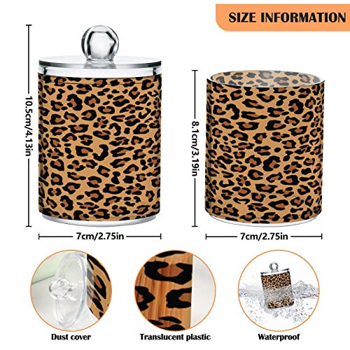 Kigai Leopard Animal Print Qtip Dispenser Apothecary Jars Bathroom, 2 Pack of 14 oz - Qtip Holder Storage Canister Clear Plastic Acrylic Jar for Cotton Ball, Cotton Swab, Cotton Round Pads, Floss