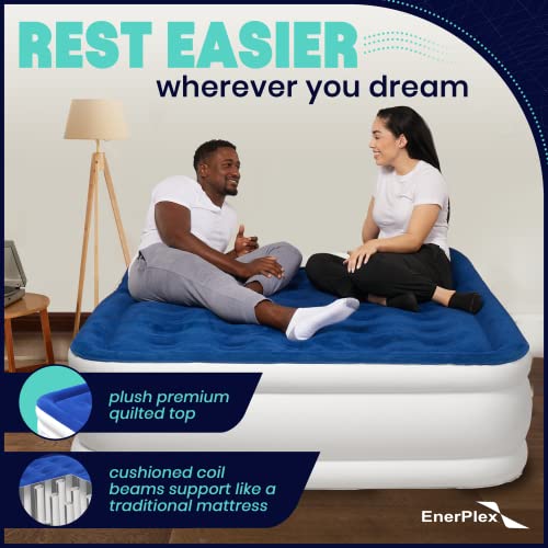 EnerPlex Queen Air Mattress with Built-in Pump - 13 Inch Double Height Inflatable Mattress for Camping, Home & Portable Travel - Durable Blow Up Bed with Dual Pump - Easy to Inflate/Quick Set Up﻿