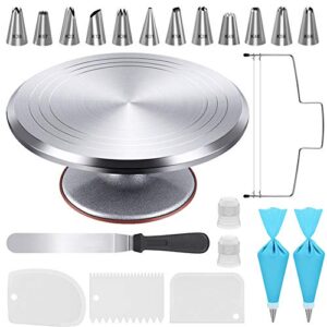 kootek aluminium cake decorating turntable, 12 inch rotating cake stand, 22pcs baking supplies tools with icing spatula, cake leveler, 3 icing smoother, 12 icing piping tips, 2 pastry bag