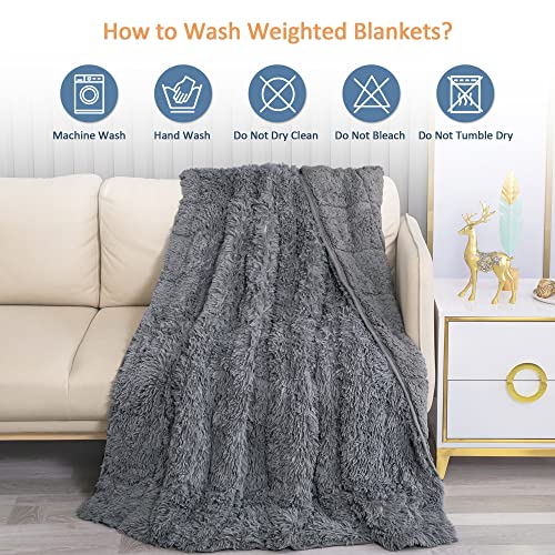 Heavy Weighted Blanket 20lbs Queen Size 60x80 Inches, 20 Pounds Faux Fur Sherpa Shag Weighted Blankets, Soft Cozy Fluffy Shaggy Warm Luxurious Hug Blanket Throw for Fast Deep Sleep, Grey