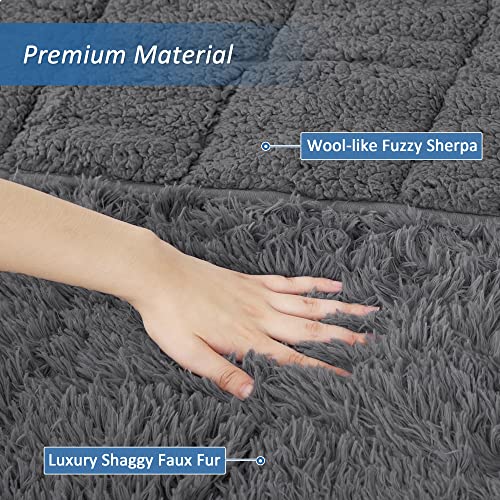 Heavy Weighted Blanket 20lbs Queen Size 60x80 Inches, 20 Pounds Faux Fur Sherpa Shag Weighted Blankets, Soft Cozy Fluffy Shaggy Warm Luxurious Hug Blanket Throw for Fast Deep Sleep, Grey