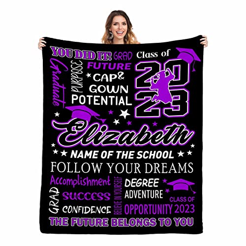 Enjoyyjl Class of 2023 High School Graduation Gift Blanket with Personalized Name and School, Senior College High School Graduation Blanket Gifts for Women Teen Girls