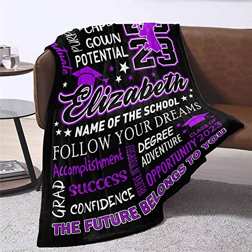 Enjoyyjl Class of 2023 High School Graduation Gift Blanket with Personalized Name and School, Senior College High School Graduation Blanket Gifts for Women Teen Girls