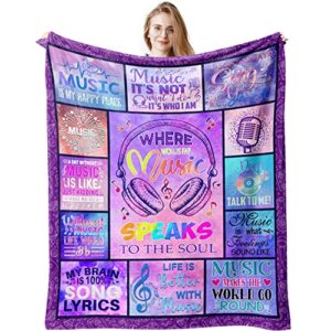 quwogy music gifts for women/kids/teens/girls blanket 60"x50", birthday gifts for music lovers, music teacher gifts throw blankets, best music themed gifts, unique gifts for kids who love music