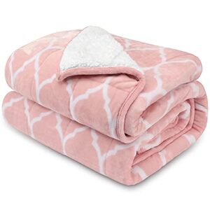 reepow moroccan pink weighted blanket queen size, 60''x80'' 15lbs weighted blanket throw great for relax and sleeping, super cozy sherpa and warm plush fleece heavy blanket