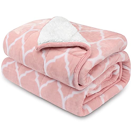 Reepow Moroccan Pink Weighted Blanket Queen Size, 60''x80'' 15lbs Weighted Blanket Throw Great for Relax and Sleeping, Super Cozy Sherpa and Warm Plush Fleece Heavy Blanket