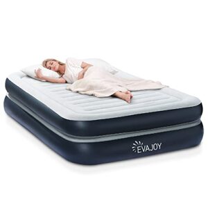 evajoy full size air mattress with built in pump, 18'' inflatable luxury double high blow up mattress, easy to inflate/quick set bed, durable portable waterproof blue & grey (ej-hf001)