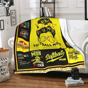 Feim-AO Fleece Throw Blanket for Couch Softball Player Mom Flannel Plush Blanket Soft Warm Cozy Sherpa Blankets Lightweight Velvet Fuzzy Bed Blankets for Sofa 80"X60"