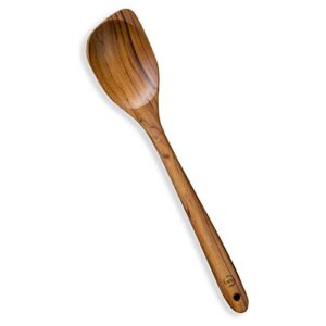 faay teak wooden utensils, healthy spoon and spatula handcraft from high moist-resistance teakwood for non stick cookware (corner spoon - right hand)