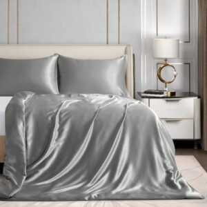 homiest 60"x80" duvet cover for weighted blanket, light grey satin weighted blanket cover full/queen size with 8 ties, silky & removable zippered duvet cover heavy blanket duvet cover for adults