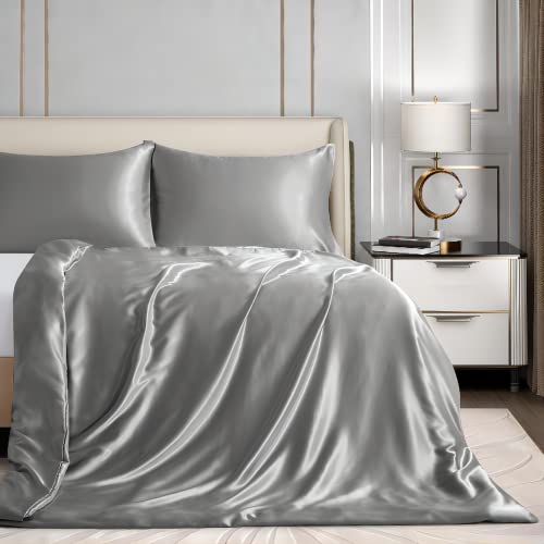 Homiest 60"x80" Duvet Cover for Weighted Blanket, Light Grey Satin Weighted Blanket Cover Full/Queen Size with 8 Ties, Silky & Removable Zippered Duvet Cover Heavy Blanket Duvet Cover for Adults