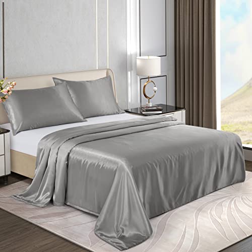 Homiest 60"x80" Duvet Cover for Weighted Blanket, Light Grey Satin Weighted Blanket Cover Full/Queen Size with 8 Ties, Silky & Removable Zippered Duvet Cover Heavy Blanket Duvet Cover for Adults