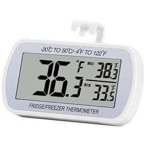 refrigerator thermometer digital fridge freeze room thermometer waterproof large lcd display max/min record function, white