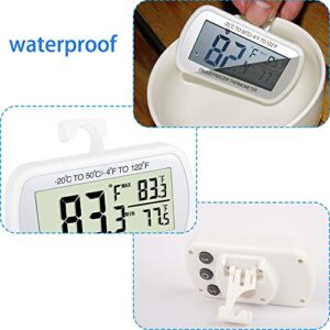 Refrigerator Thermometer Digital Fridge Freeze Room Thermometer Waterproof Large LCD Display Max/Min Record Function, White