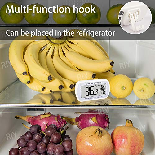 Refrigerator Thermometer Digital Fridge Freeze Room Thermometer Waterproof Large LCD Display Max/Min Record Function, White