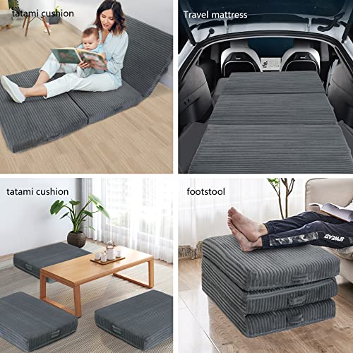 MeMoreCool Folding Mattress 4-Inch Memory Foam Foldable Mattress, Tri-Folding Mattress Futon/Camp/Travel Mattress Topper, Portable Mattress Floor Bed Couch for Guest, Cushion & Floor Mattress 2 in 1