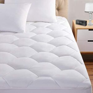 full mattress pad, 8-21" deep pocket protector ultra soft quilted fitted topper cover fit for dorm home hotel -white