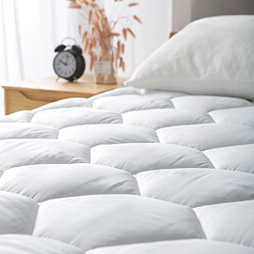 Full Mattress Pad, 8-21" Deep Pocket Protector Ultra Soft Quilted Fitted Topper Cover Fit for Dorm Home Hotel -White
