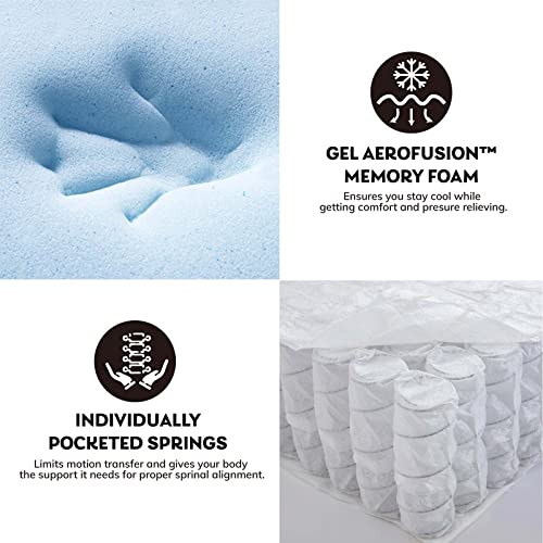 UMATRU Full Mattress, 10 Inch Cooling Gel Memory Foam Tea Mattress, Individual Pocket Springs, Cooler Sleep with Pressure Relief and Support, Hybrid Top Mattress, CertiPUR-US Certified (Full)