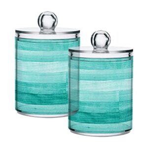 alaza 2pcs teal turquoise green wood qtip holder dispenser 14 oz bathroom storage clear apothecary jars containers cotton ball,cotton rounds,floss picks, hair clips, food