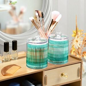 ALAZA 2pcs Teal Turquoise Green Wood Qtip Holder Dispenser 14 oz Bathroom Storage Clear Apothecary Jars Containers Cotton Ball,Cotton Rounds,Floss Picks, Hair Clips, Food