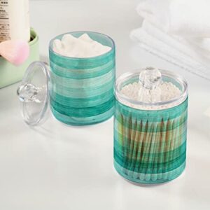 ALAZA 2pcs Teal Turquoise Green Wood Qtip Holder Dispenser 14 oz Bathroom Storage Clear Apothecary Jars Containers Cotton Ball,Cotton Rounds,Floss Picks, Hair Clips, Food