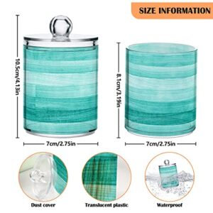 ALAZA 2pcs Teal Turquoise Green Wood Qtip Holder Dispenser 14 oz Bathroom Storage Clear Apothecary Jars Containers Cotton Ball,Cotton Rounds,Floss Picks, Hair Clips, Food