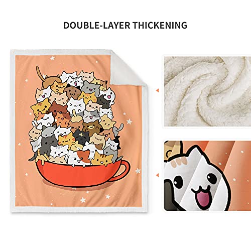 Jekeno Teacup Cats Blanket Orange Soft Warm Print Throw Sherpa Blanket for Kids Adult Office Gift 50"x60"