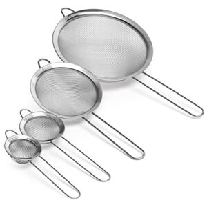 kitchenitte set of 4 fine mesh strainer - sieve fine mesh stainless steel strainers - 2.2", 2.8", 4.7", and 7.1" sizes - ultra durable sieve, kitchen strainer set for sifting, straining, draining